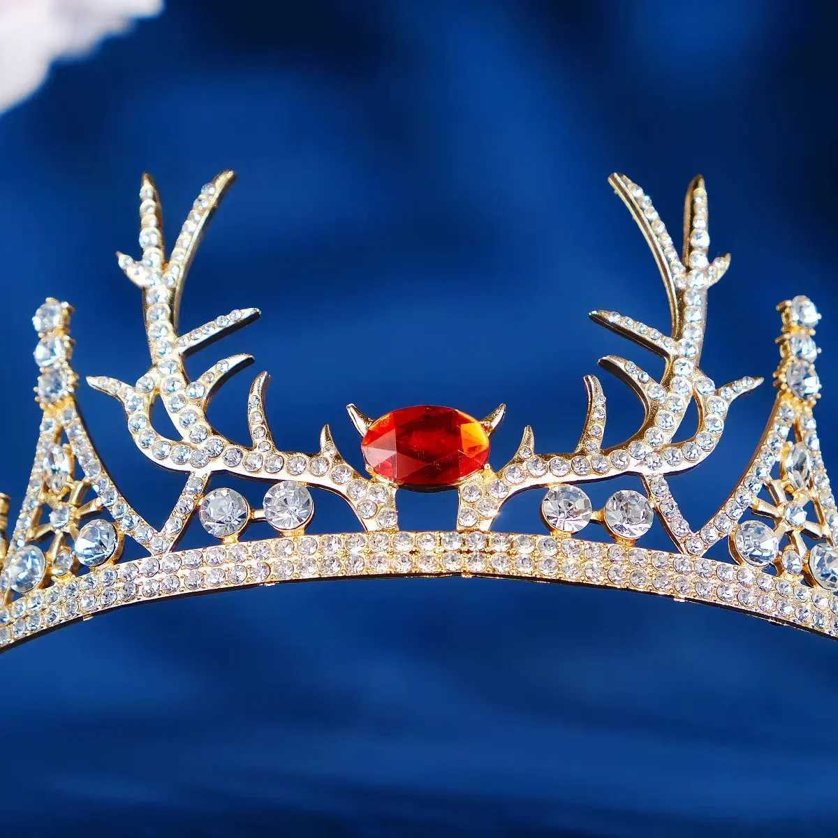 Customized Christmas Antler Crown Diamond Tiaras and Crown Crystal Hair Jewelry Gold Headpiece W241007