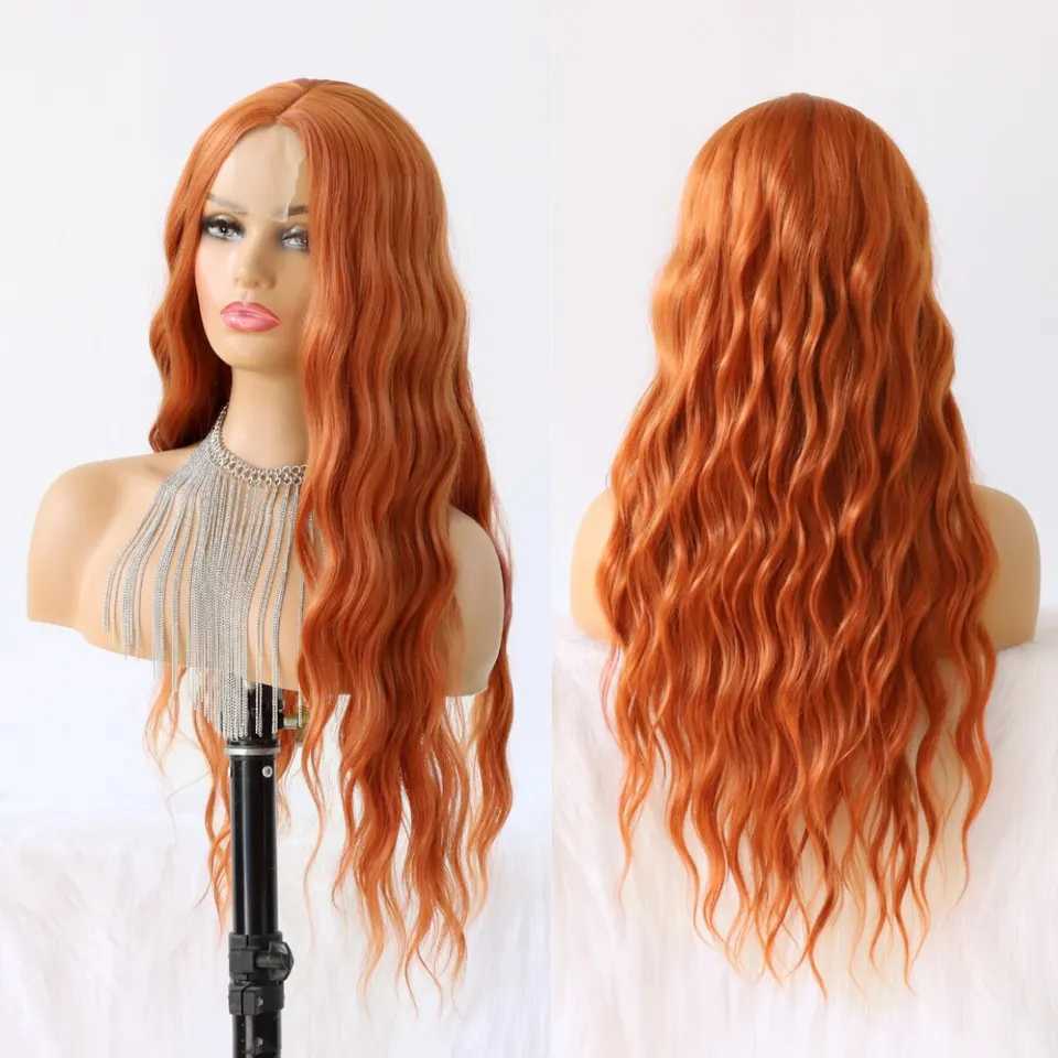 Ginger Wig Lace Front Wig Orange Loose Wave Wig Orange Curly Wigs for Women Ginger Long Wavy Wig Heat Resistant Synthetic WigXJ241008