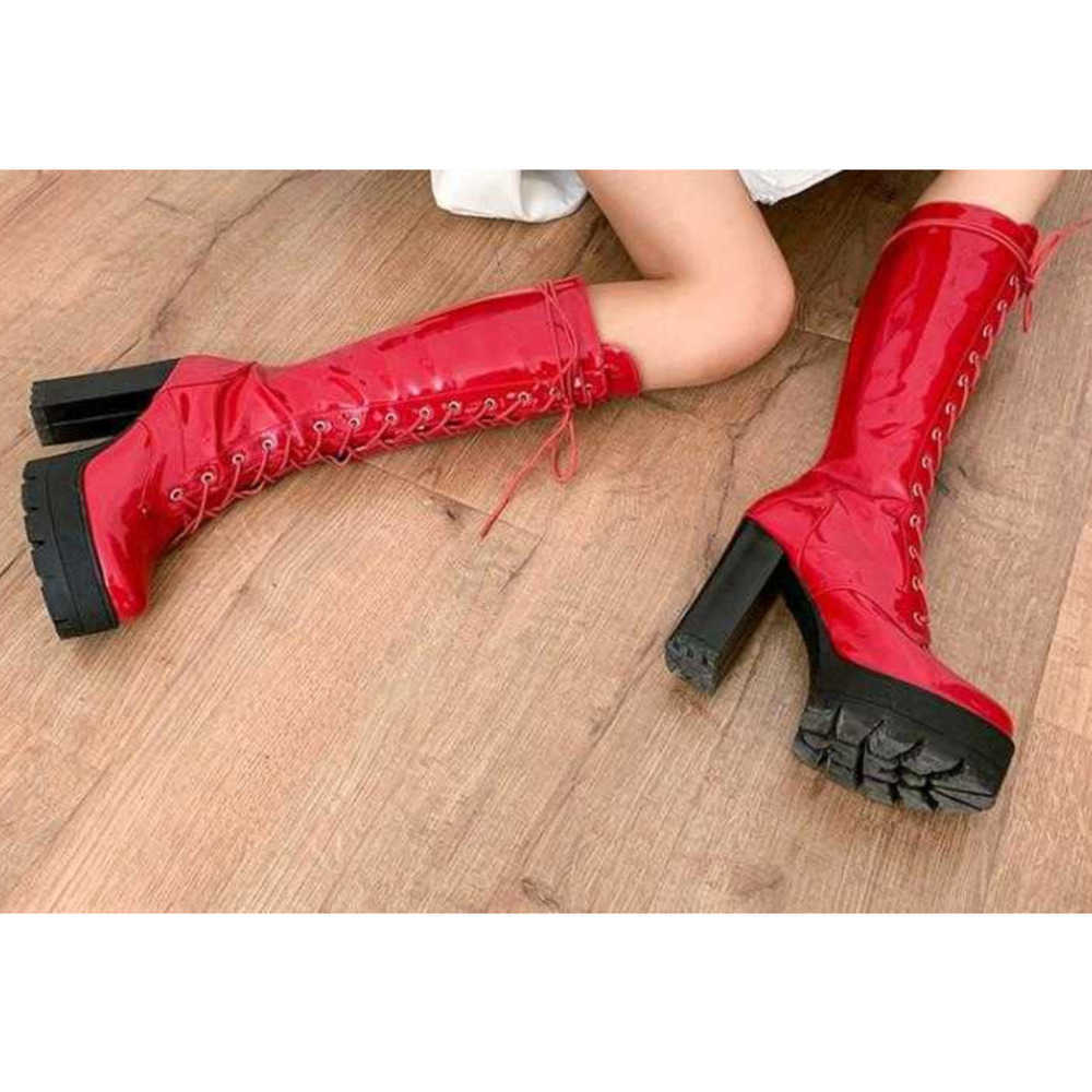 Autumn Winter High Heel Martin Boots Thick Heel Boots Lace Up Womens Boots High Barrel Martin Boots Round Head Leather Thin Long Legged Boots 240826