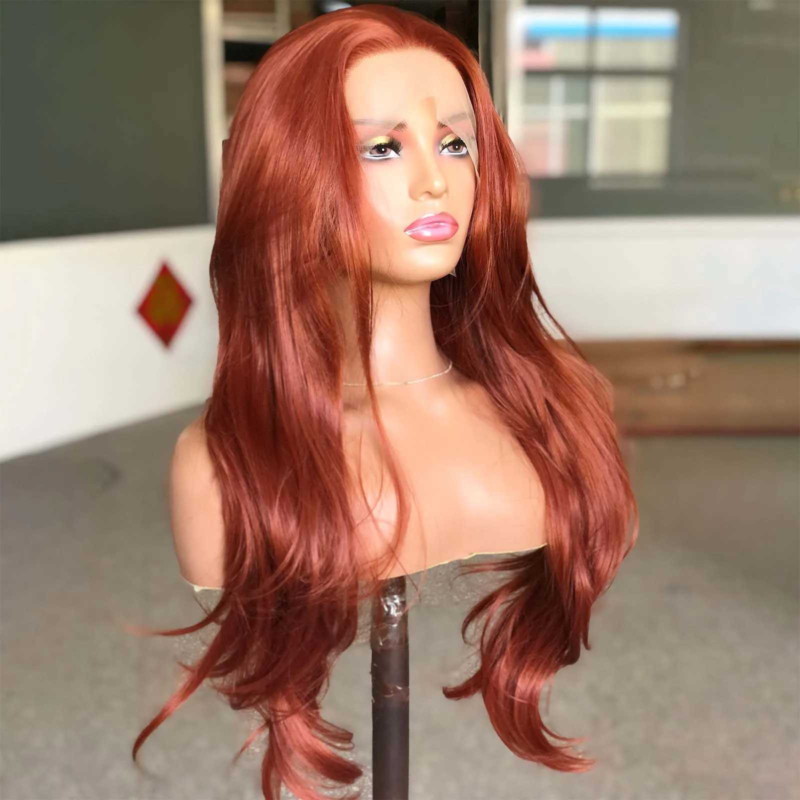 Copper Red Wig Natural Wavy Lace Synthetic Hair Lace Front Wig Long Reddish Brown Colored Lace Frontal Wigs for Women PartyXJ241008