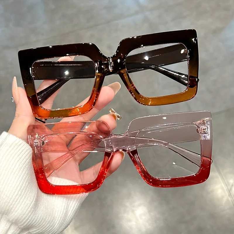 Large Square Frame Clear Lens Glasses Color Block Fashion Decorative Glasses Computer Spectacles For Women MenX241008