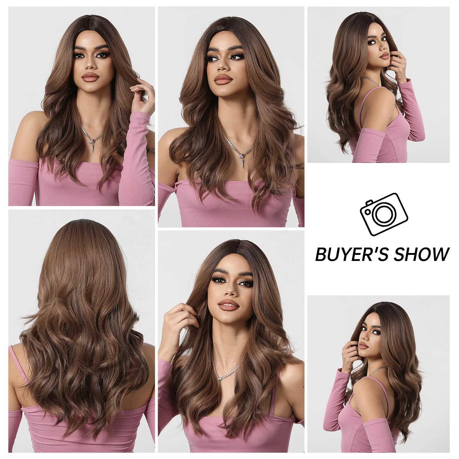 HENRY MARGU Honey Brown Synthetic Wigs Natural Wavy Wig for Women Ombre Brown Daily Soft Hair High Temperature Fiber Party UseXJ241008