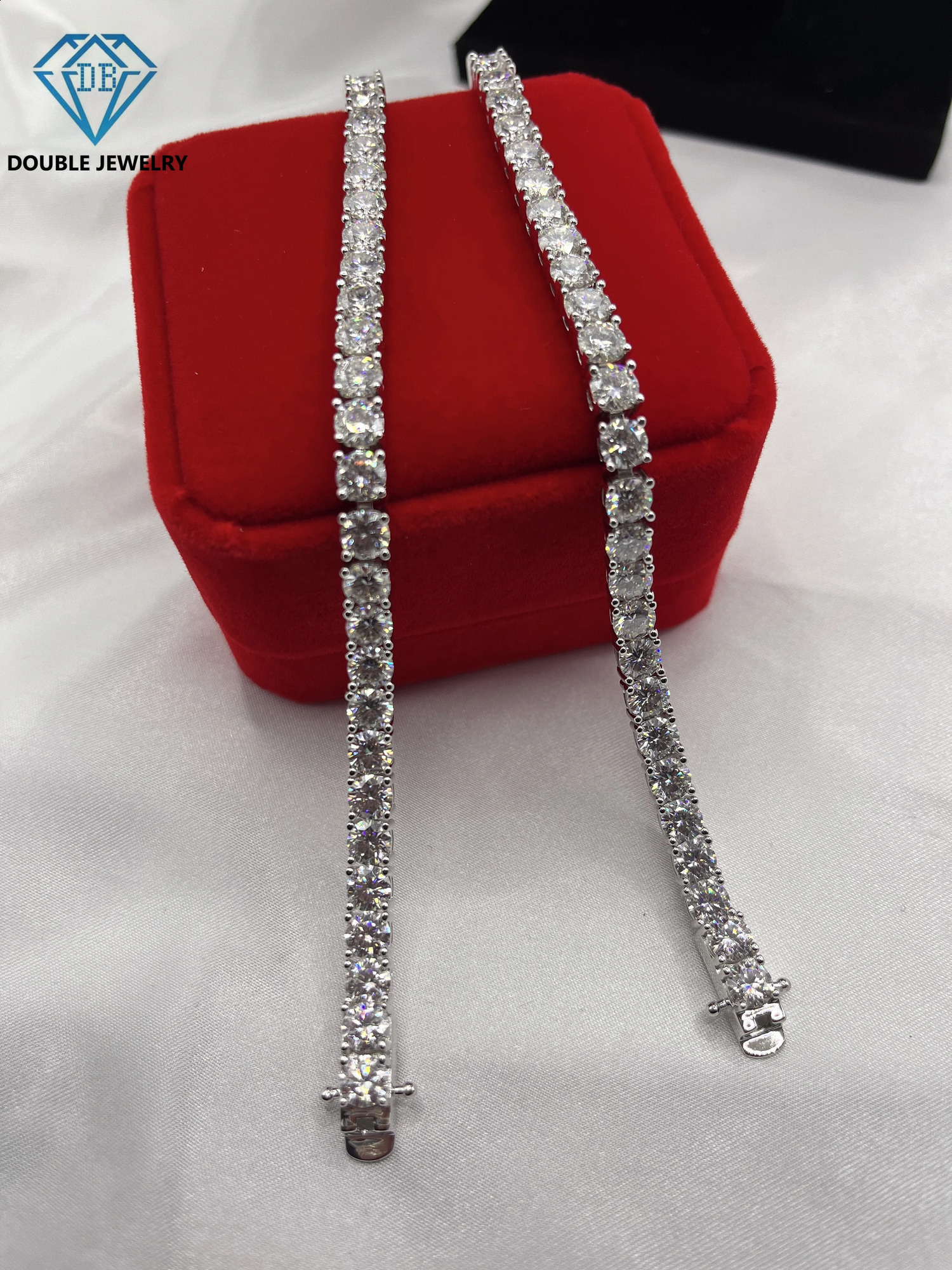 Double gemstone fashion Mo silica diamond tennis bracelet girlfriend bracelet jewelry gift 925 sterling silver jewelry 240929