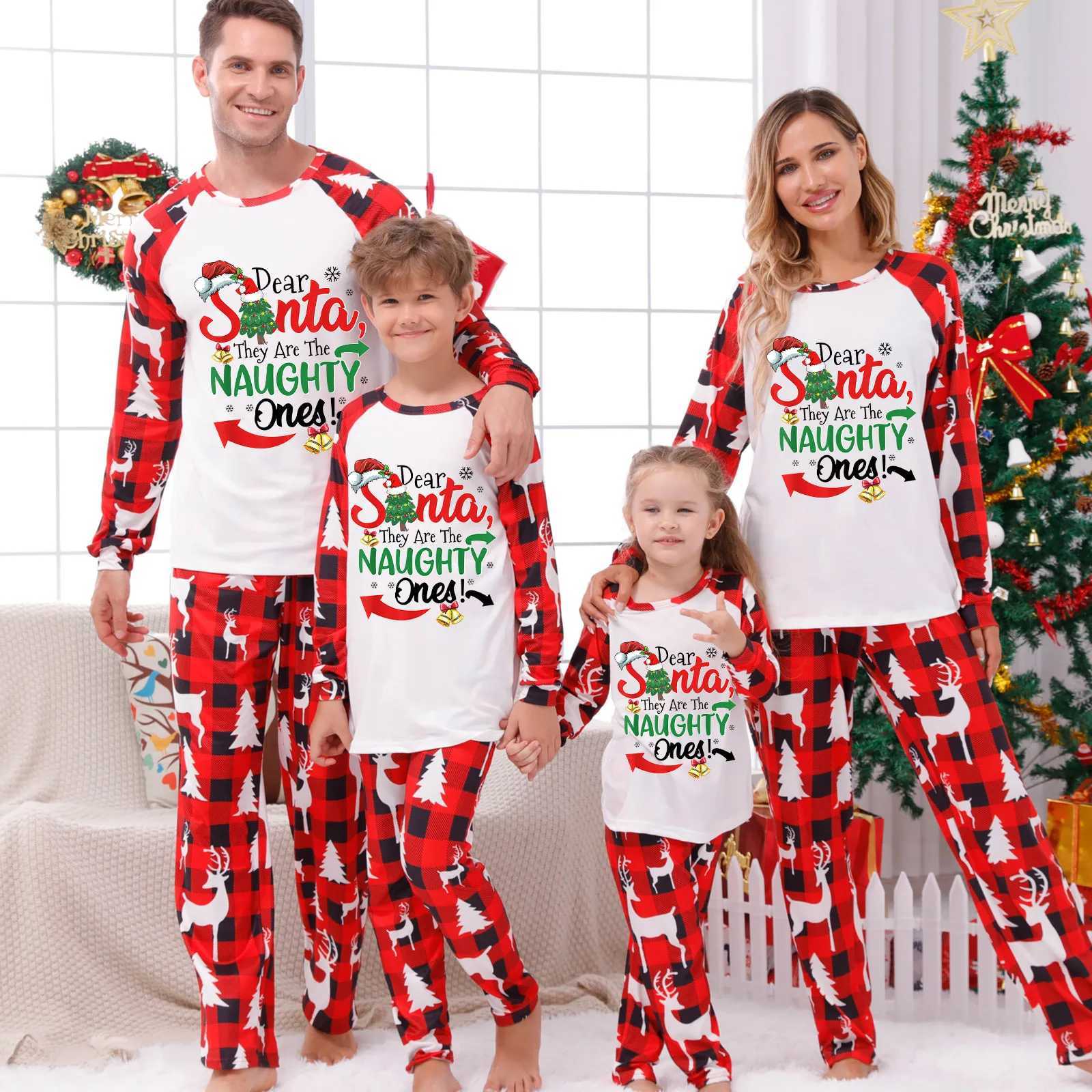 2024 New Letter Print Family Matching Clothes Christmas Pajamas Parent-child Matching Outfits Baby dog Romper Soft Warm PyjamasXJ241008