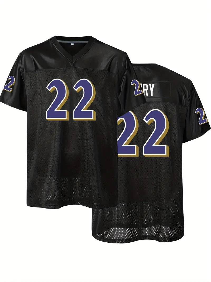 #22 Derrick Henry Comfy V-Neck Jersey Black Mesh Embroidery For Training And Competition Breathable Moisture-Wicking American Football Shirt