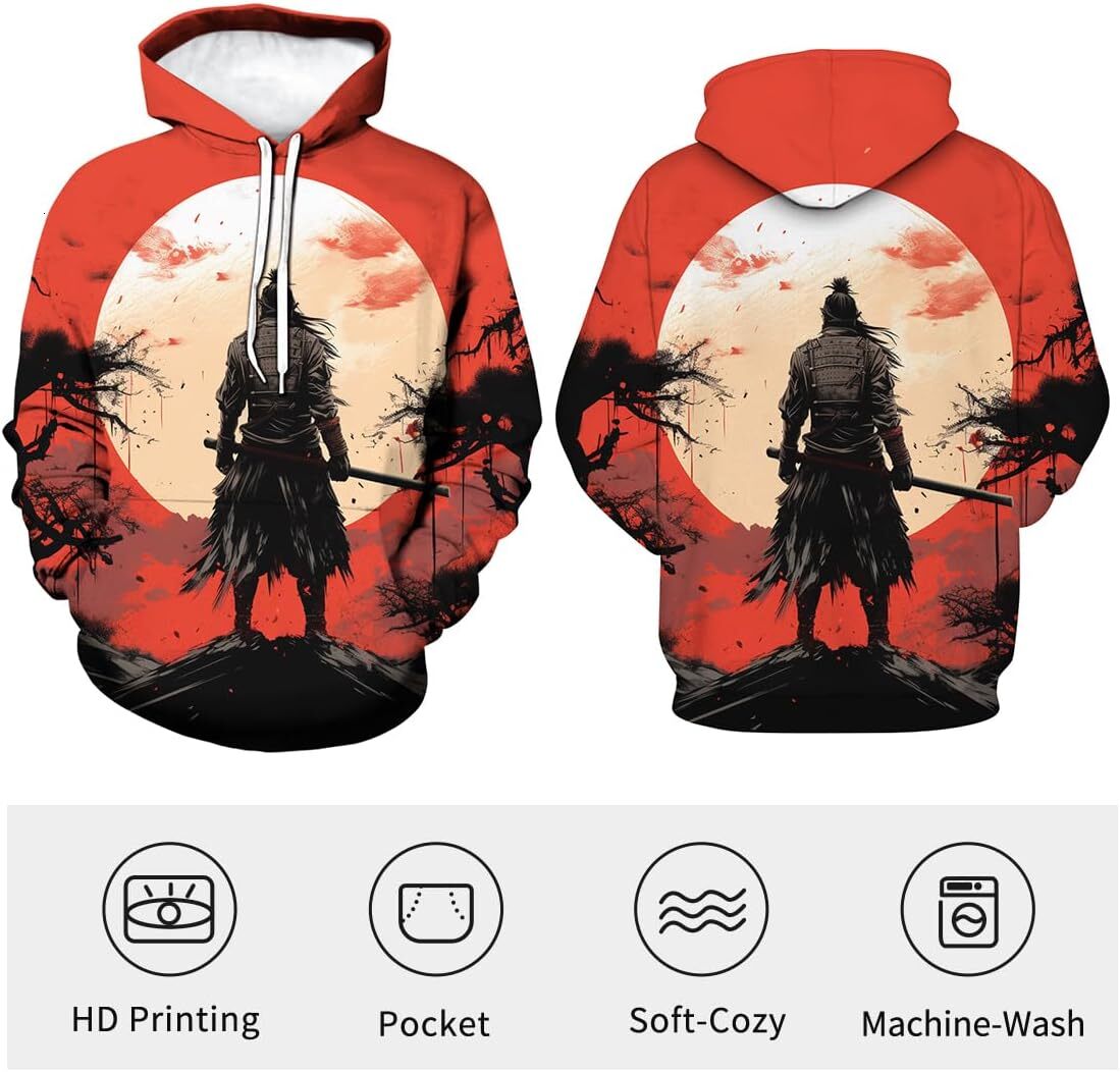 Hoodie for Mens Womens Japanese Samurai Hoodie Men Retro Art Pattern Pullover Hoodies Men Graphic Hoodies sweatshirt Pullover Long Sleeve cool