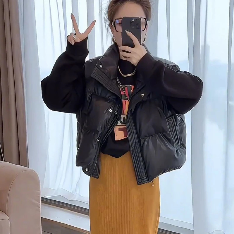 Vests Cotton Parkas Women Black Button Stand-collar Sleeveless Fall Winter Warm Bread Clothes Fashion Casual High Street Jacket 241008