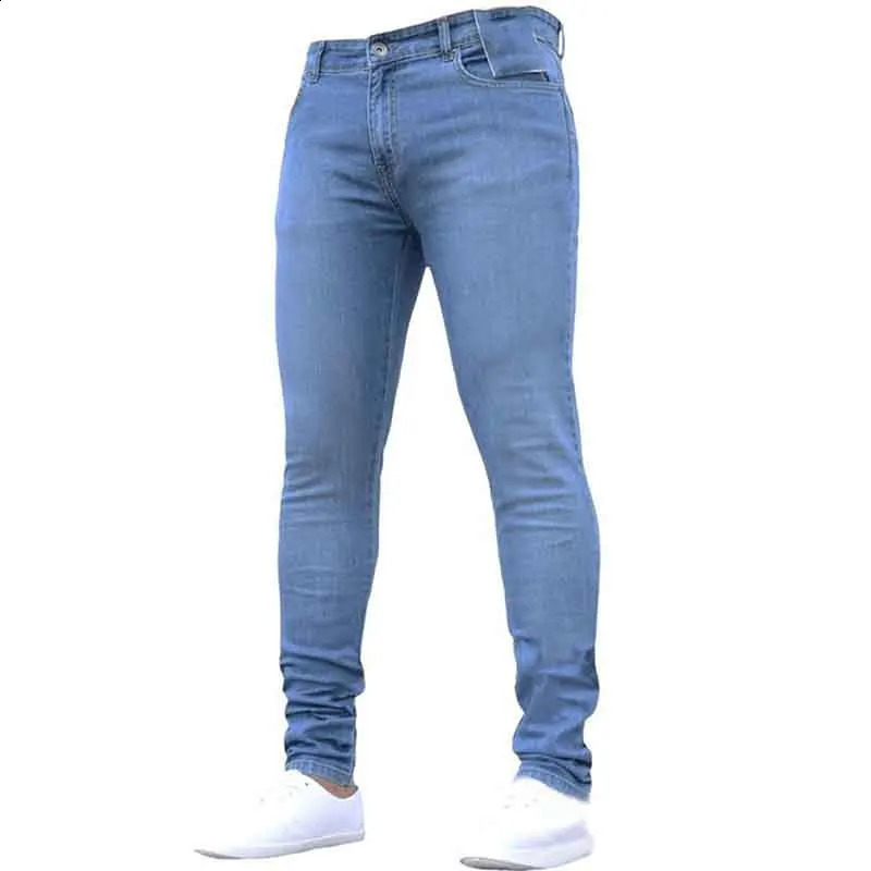 Solid color fashionable mens casual pants elastic jeans tight work clothes mens washing ultra-thin suitable for zipper jeans mens clothing 241008CJ
