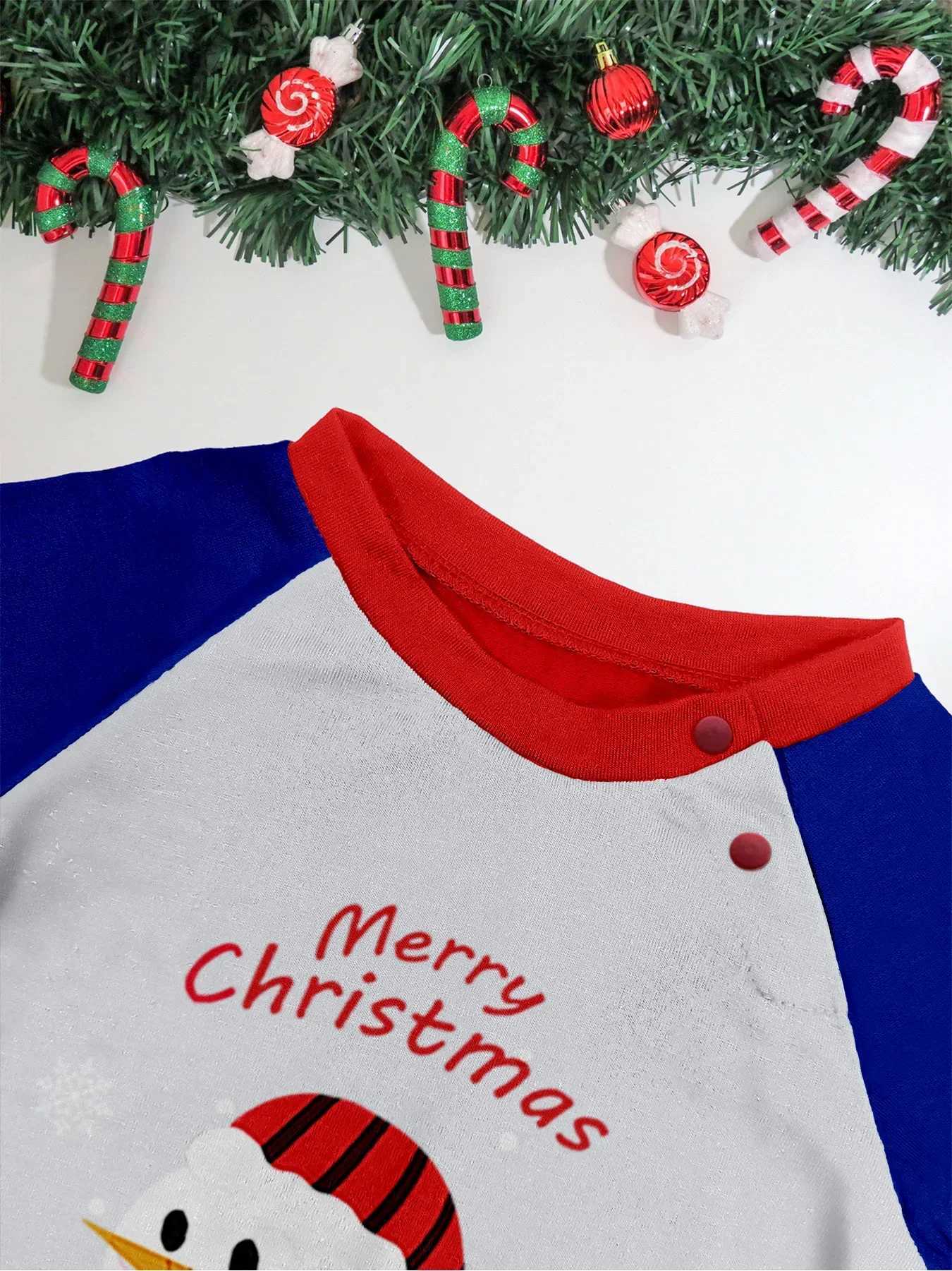 Full set of snowman print mom dad child matching set Christmas pajamas set cute soft 2-piece set baby jumpsuit family appearance Pjs W241008