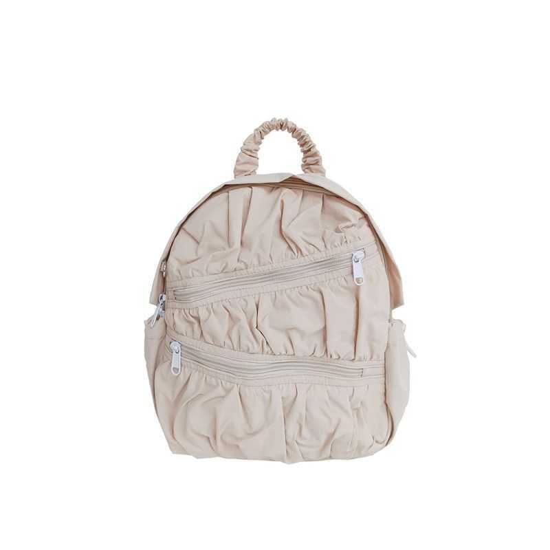 women's summer backpack with Korean style nylon fabric, large capacity casual pleated splicing design, contrasting color backpack 241015