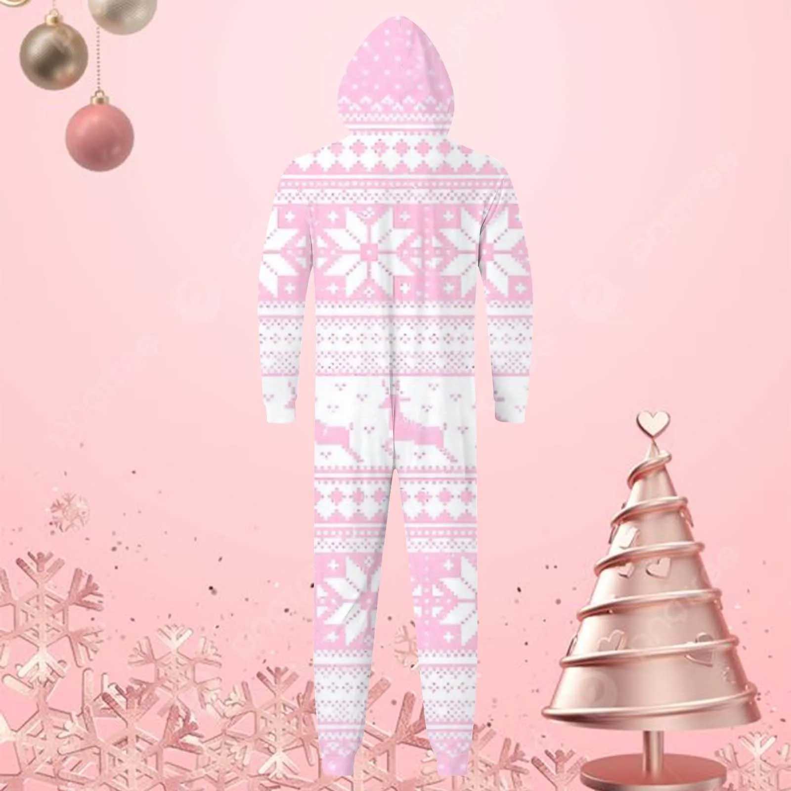 Snowflake print pink family matching hoodie Christmas family clothing family parents children Christmas pajamas navidad W241008