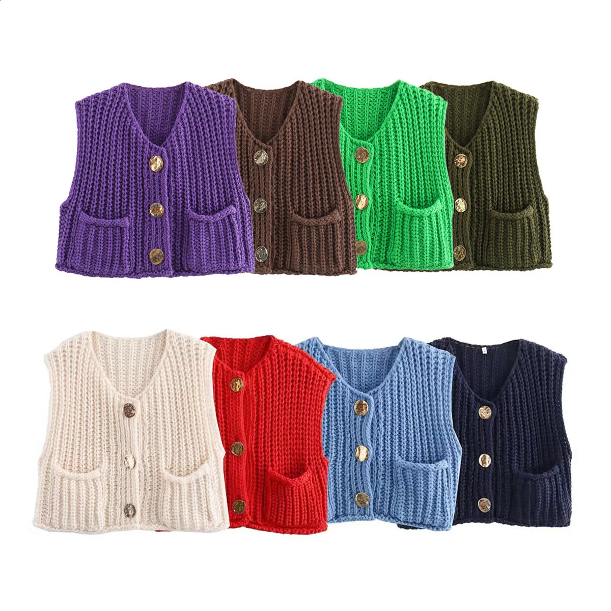 Korean Fashion Crop Sweater Women Vest Solid Loose Casual Sweater Vest Cable Knit Sweater Vest For Women Tops 241008
