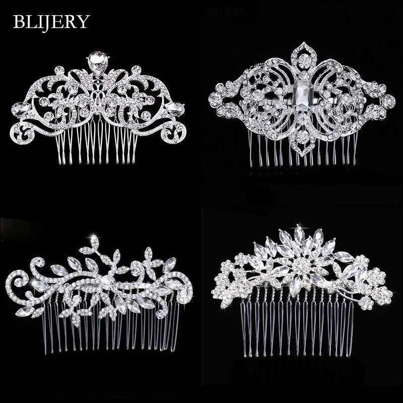 BLIJRY Trendy Bridal Hair Accessories Silver Diamond Crystal Bridal Headwear Flower Wedding Hair Comb Womens Hair Jewelry W241007