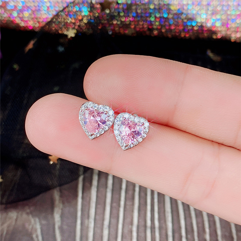 Luxury Jewelry 925 Sterling Silver Girl White Topaz CZ Diamond Simple Fine Party Women Wedding Heart Stud Earring Gift Wedding Jewelry