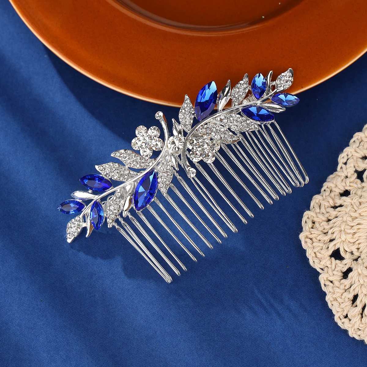Dreamy Sapphire Blue Wedding Headwear Hair Comb Bridal Hair Accessories W241007