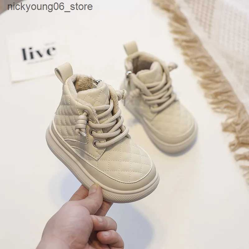 Boots 12-16cm Girls Boys Winter Sneakers Boots Warm Sewing Simple Retro Ankle Boots For Kids Woman Baby Solid Winter Walkers L240910