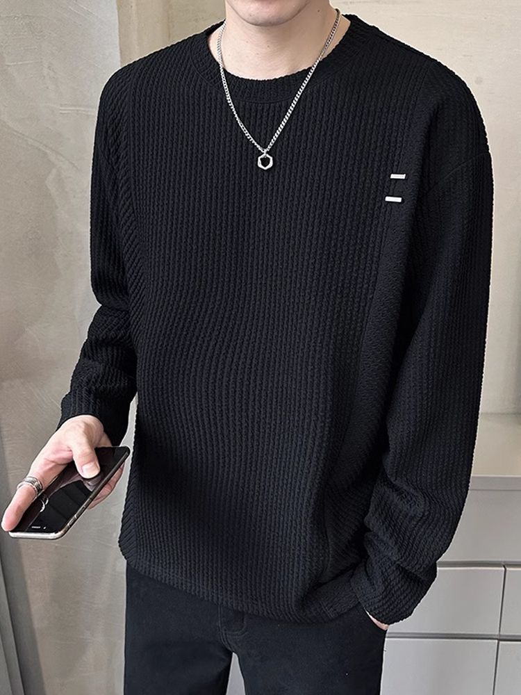 Men's round neck long sleeved T-shirt designer winter fashion brand top solid color interior 2024 new black loose basic shirt