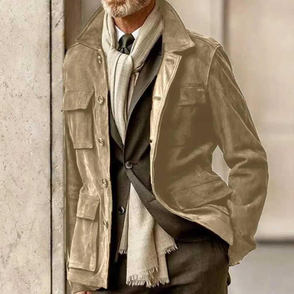 Retro windproof jacket work jacket fashionable jacket mens retro trench coat winter jacket with multiple pockets W241007