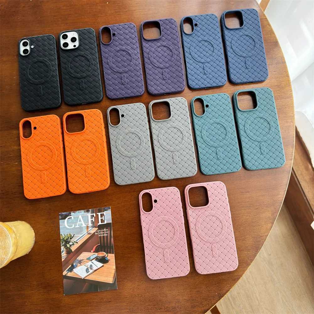 Cellphone Case 16promax case woven pattern soft iPhone 16 15 14 12 13 16 Pro Max 11 16Plus magnetic wireless charging cover G241008
