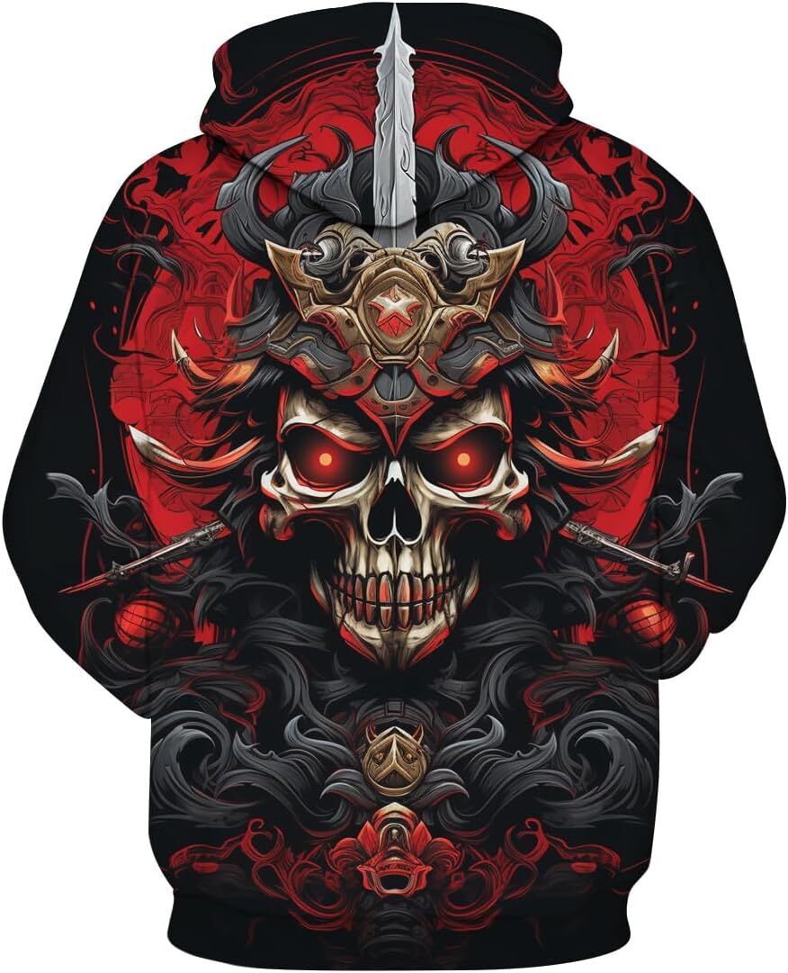 Hoodie for Mens Womens Retro Skull Hoodies For Men Novelty Hip Hop Japanese Samurai Long Sleeve Sweatshirt Hoodies Pocket Graphic Hoodies sweatshirt