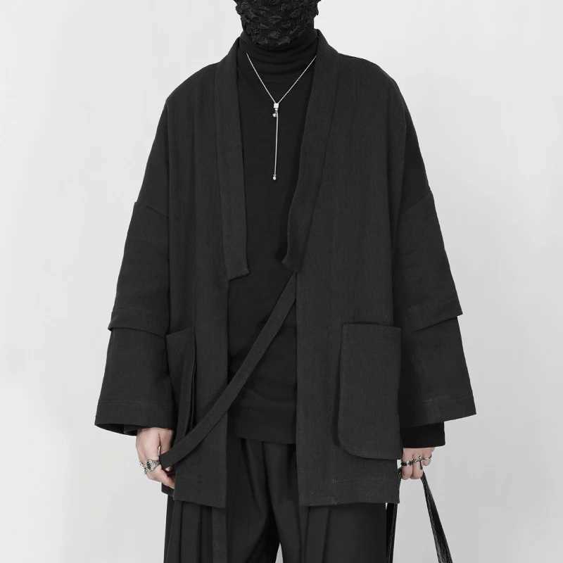 Large mens windproof tea suit cardigan wool sweater Han Fu 2023 new Chinese splicing design loose medium long jacket W241007