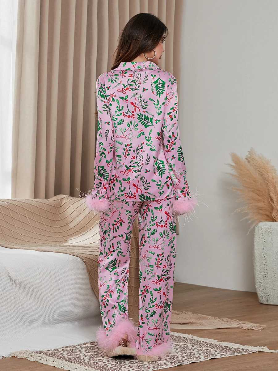 Mom and I Christmas pajama set with feather decoration 2 pieces of pajamas Pjs baby girl lounge pajamas W241008