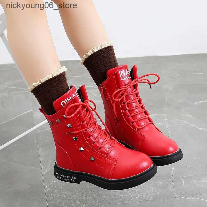 Boots Little Girl Rivet Kids Shoes 2020 Girlish Winter Snow Leather Boot Child Sneakers For Teenage 3 4 5 6 7 8 11 12 13 Years L240910