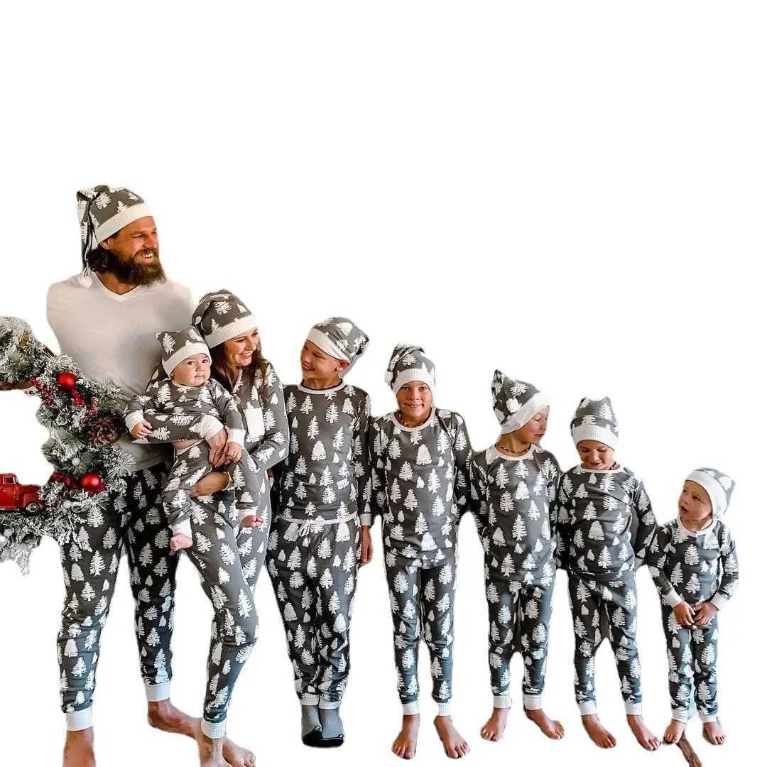 New 2024 Christmas Family Matching Set Christmas Tree Printing Dad and Child Pajama Set Mom and Baby jumpsuit Cute Christmas Hat W241008