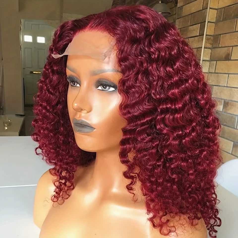 99j Short Curly Bob Lace Front Wigs Human Hair 4x4 99j Burgundy Lace Front Closure Wigs Human Hair Wig 13x4 Bob Lace Frontal WigXJ241008