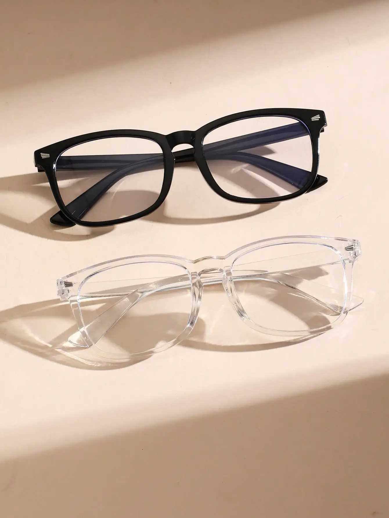 2PCS Unisex Geometric Plastic Frame Casual Anti-Blue Light Clear Glasses For Daily School Life Office AccessoriesX241008