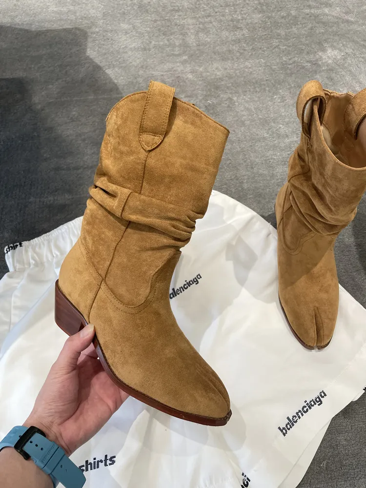 2023 Brand Design Tabi Boots Split Toe Chunky High Heel Booties Leather atos Fashion Autumn Women Shoes Botas Mujer 241119