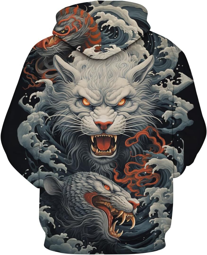 Hoodie for Mens Womens Mens White Tiger Hoodie Printed Hooded Psychedelic Animal Funny Sweatshirt Hoodie Graphic Pullover Long Sleeve