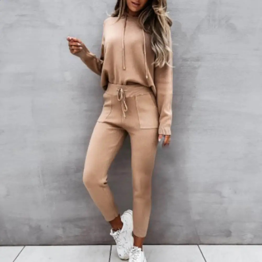 Womens sportswear long sleeved warm solid color zipper hooded sweatshirt jogging set chandals mujer conjunto femenino 241007