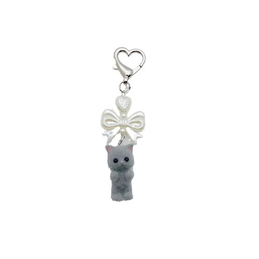Kawaii 10cm Bow Keychain Fuzzy Kitten Doll Plush Bear Keyring Pearl Kitty Cat Backpack Pendant WomenX241008