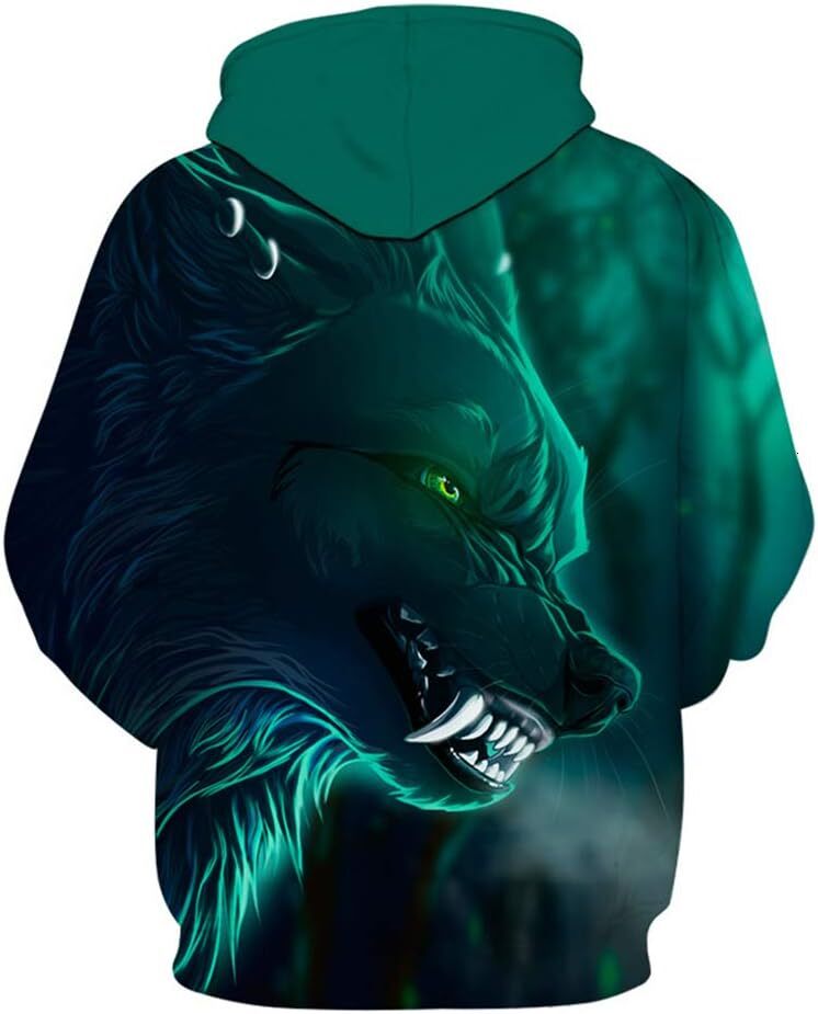 Hoodie for Mens Womens Mens Wolf Pattern Long Sleeve Personality Hoodies Sweatshirt Pullover with Pocket Graphic Hoodies sweatshirt cool