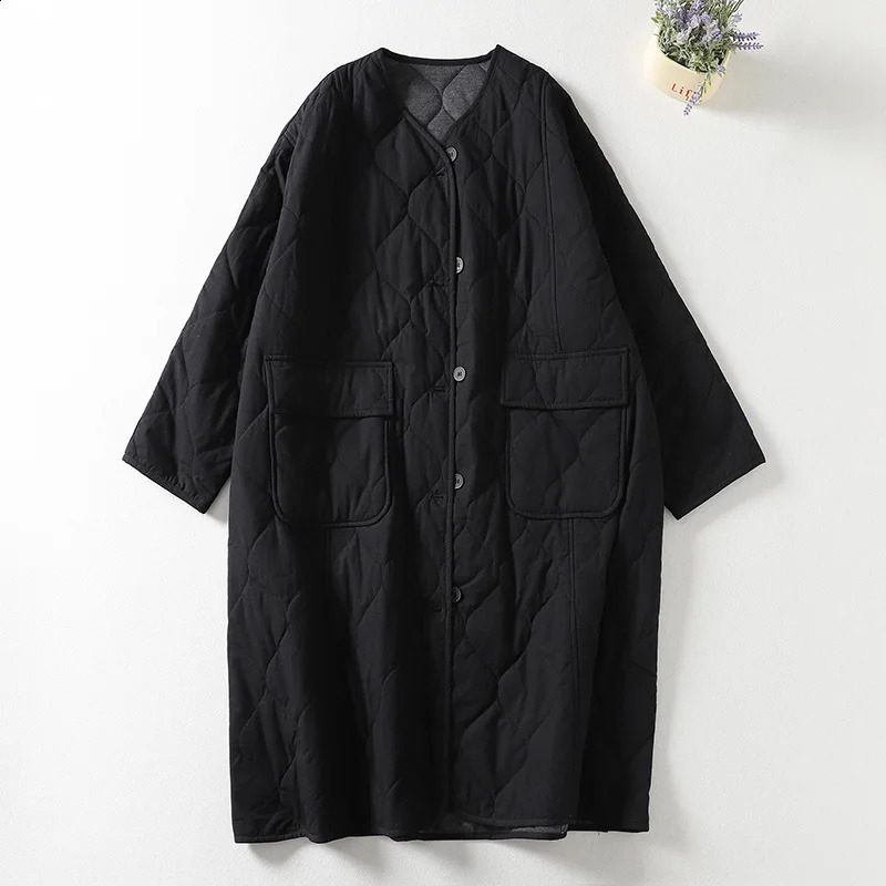 Retro long quilted coat womens clothing oversized park winter cotton padded jacket comfortable 241007