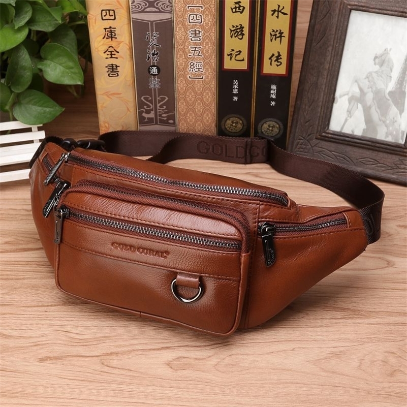 Genuine Leather Waist Fanny Pack Bag For Men Travel Retro Natural Skin Male Purse Cross Body Sling Chest Hip Bum Belt Bags 240924