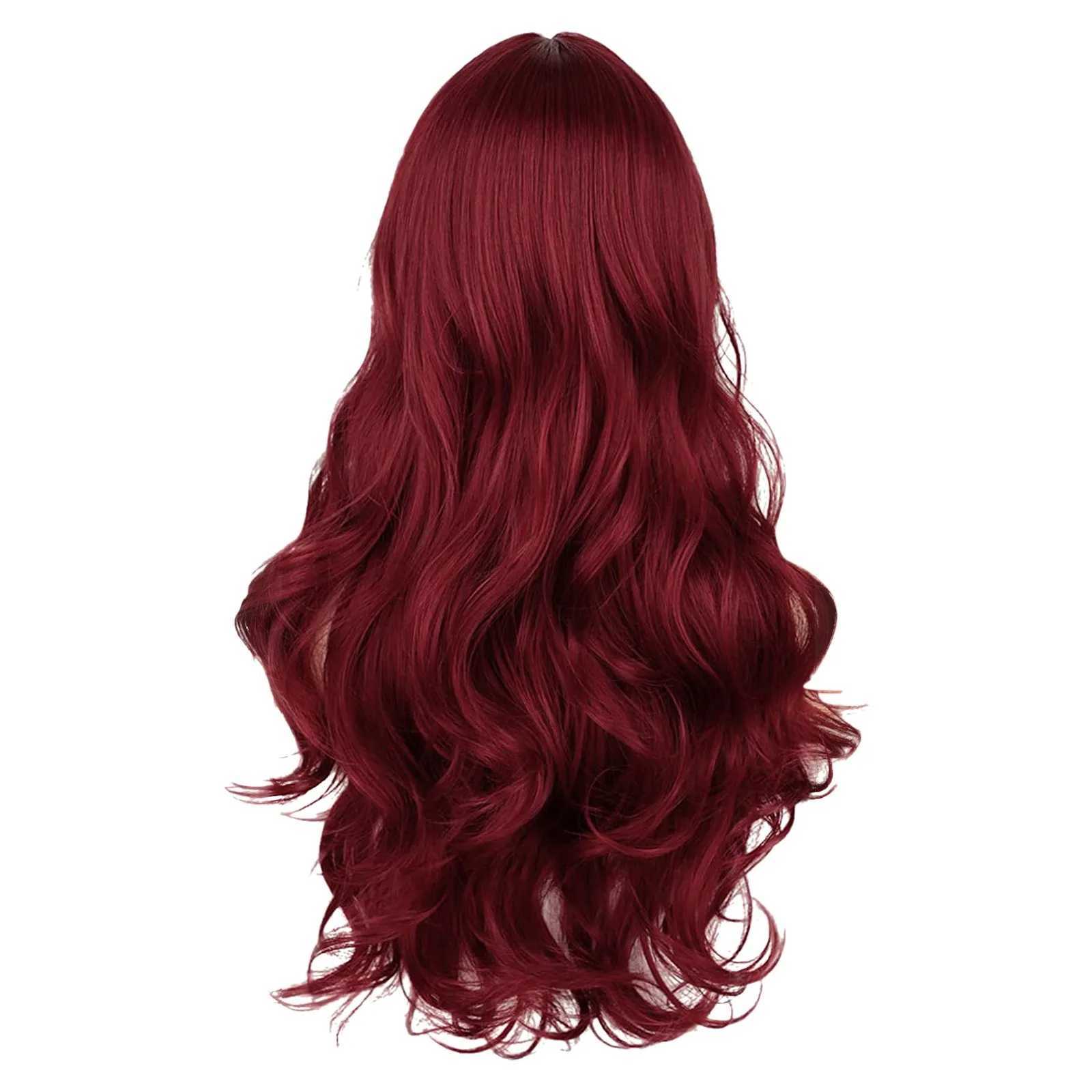 Long Wine Red Lace Front Wig For Women Middle Parts Long Wavy Human Hair Wig With Lace Front Wig Caps Lace Front Wigs for WomenXJ241008