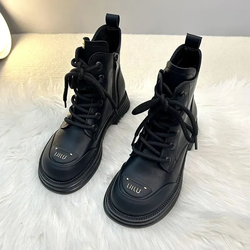 Ankle 2024 New Winter Round Toe Lace-up Short Boots Womens Platform Designer Knight Booties Women Shoes 240613 241118