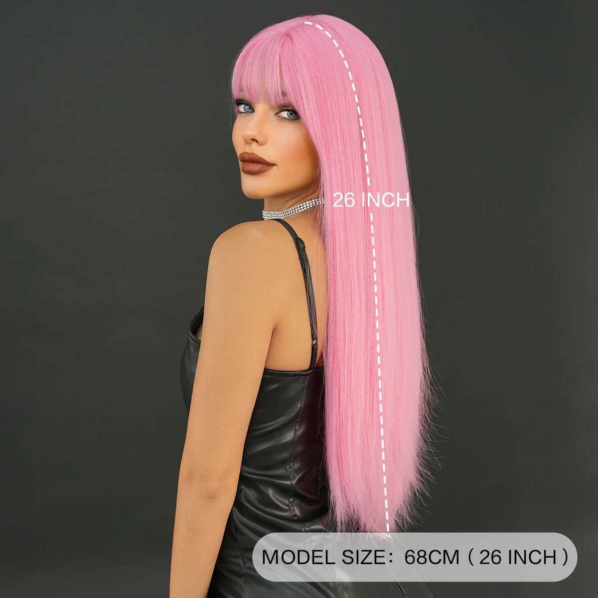 NAMM Long Straight Cherry Blossom Powder Wig For Women Daily Party Natural Synthetic Middle Part Wig Heat Resistant Fiber LongXJ241008