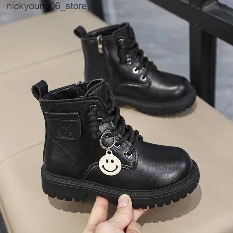 Boots Girls Boys Ankle Leather Boots with Zipper Lace Up Outdoor Hiking Waterproof Anti-Slip Durable Combat Bootie for Kids L240910 L0910