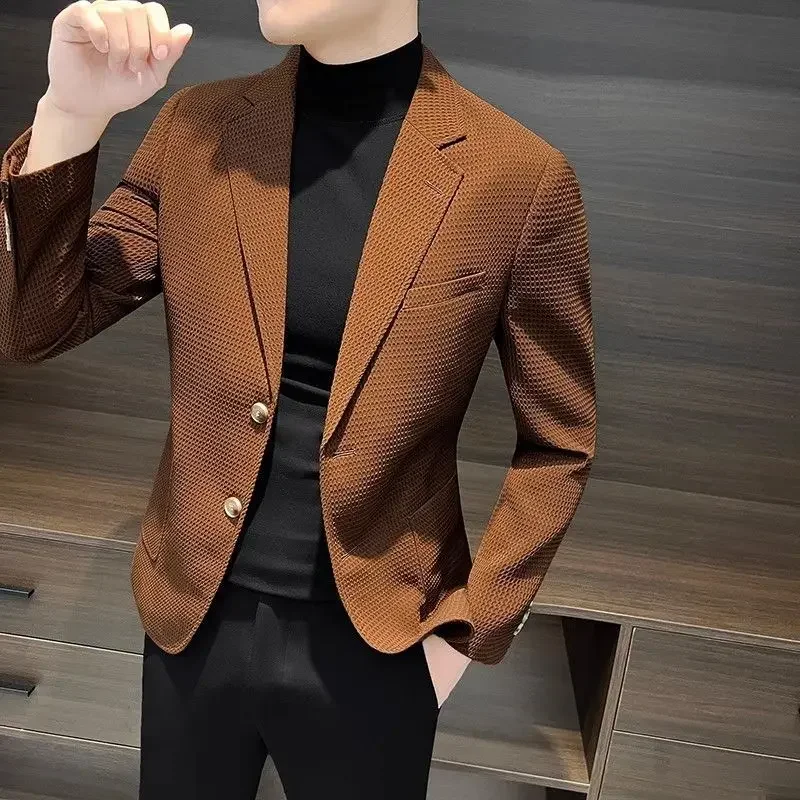 Dress Jackets Slim Fit Coats Jacket for Men Business Man Suits and Blazers Thin Plaid Luxury Designer Summer High Quality New