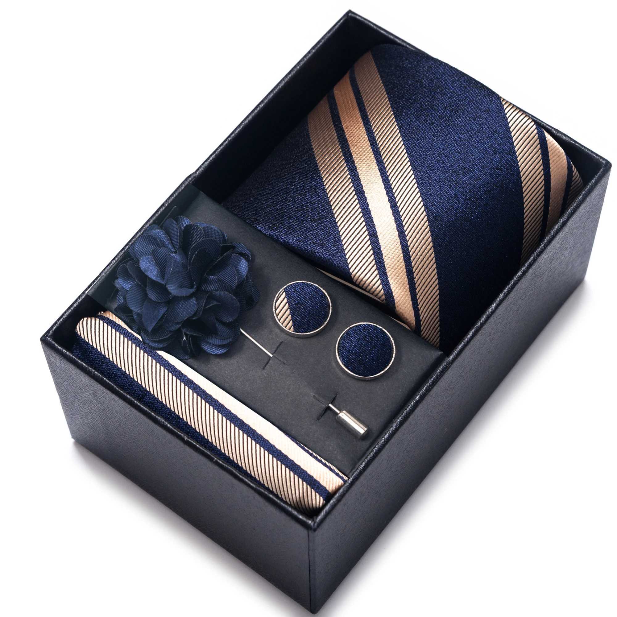5-piece/set mens multi-color fashionable tie handheld cufflinks Brooch Necktie set ideal gift for men W241007