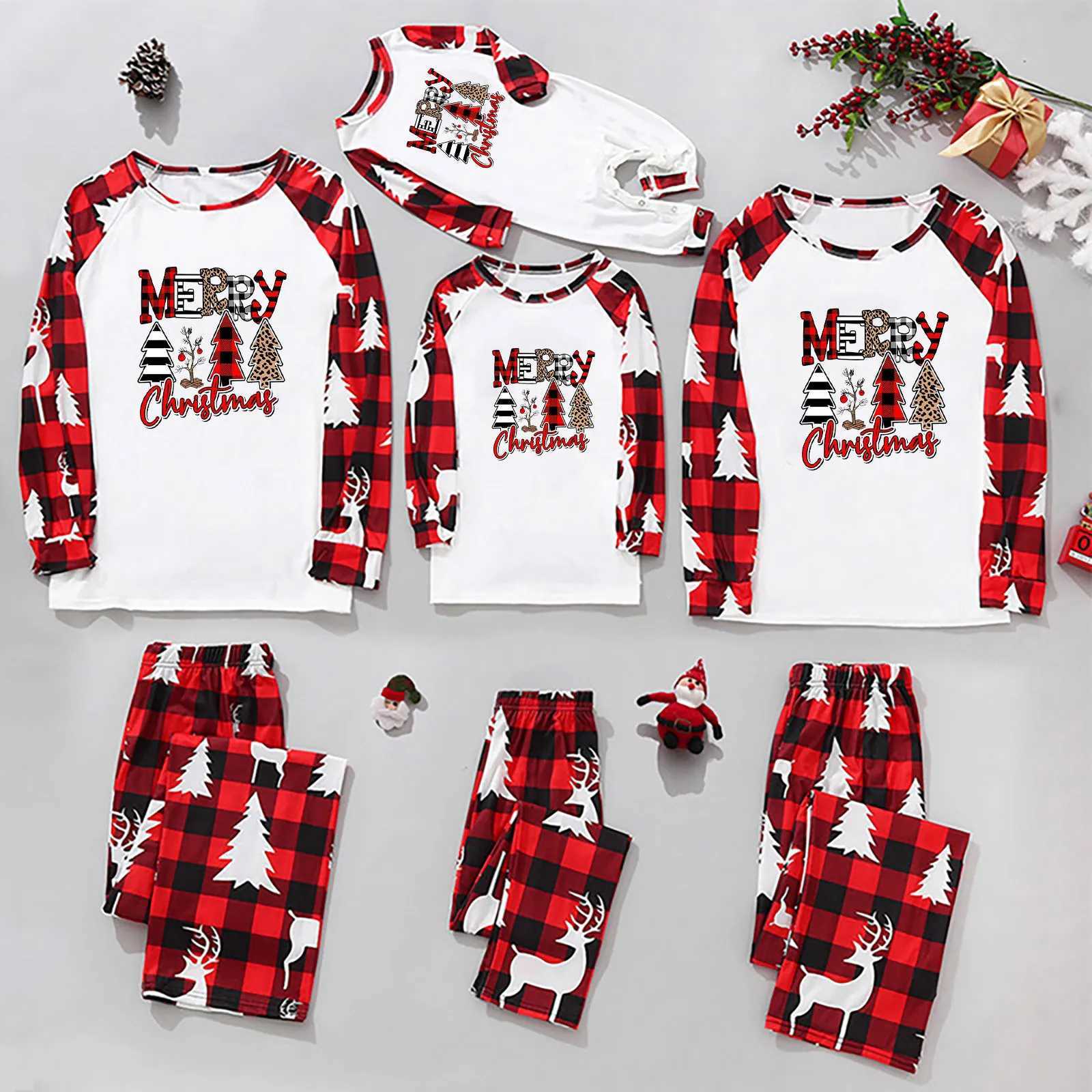 New Christmas Pajamas Family 2023 Christmas Printed Red and White Comfortable Family Matching Set Baby Clothing Family Set W241008