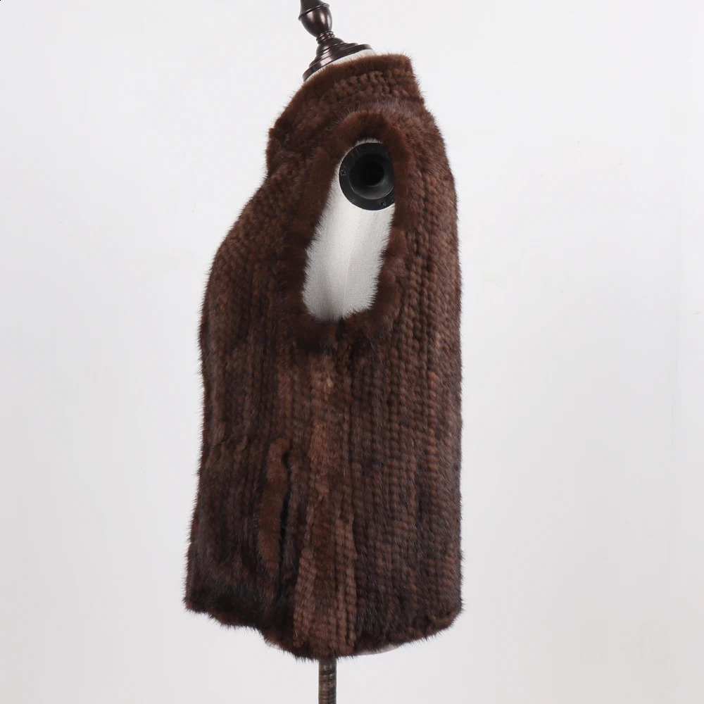 Womens Natural Warm Mink Vest Autumn Winter 100% Genuine Leather Sleeveless Jacket y 240929