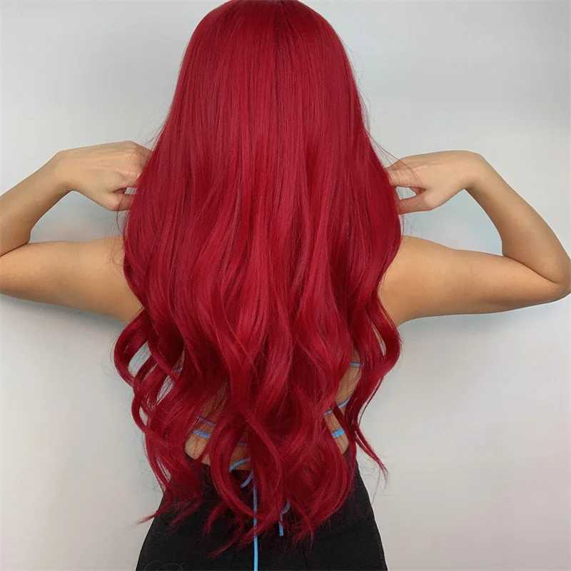 Long Curly Red Synthetic Wig Middle Part Fluffy Big Wave Wig Ladies High Temperature Silk Heat Resistant Daily Party UseXJ241008