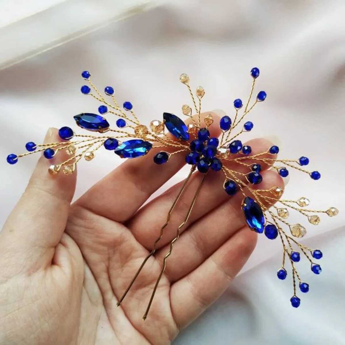 Womens hair clips wedding hair jewelry accessories pearl crystal blue bridal hair handmade hair decoration accessories W241007