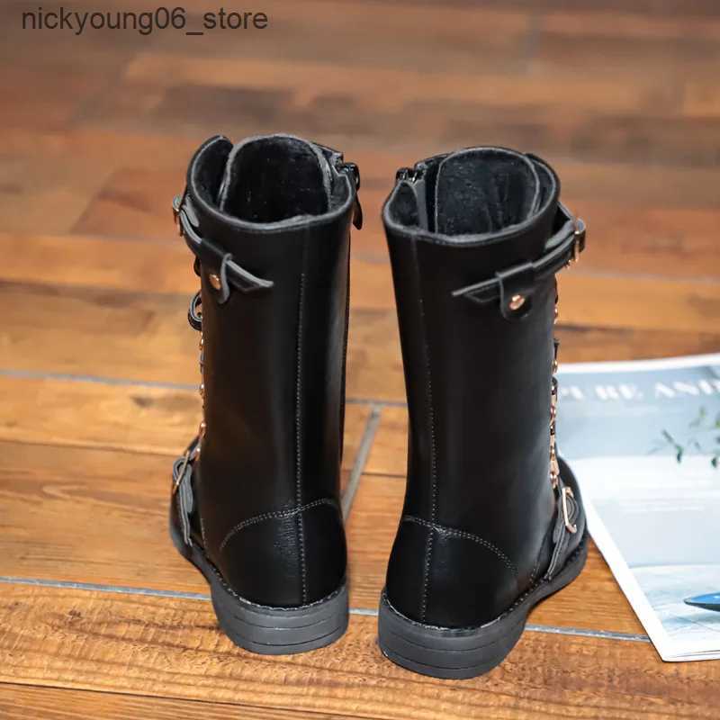 Boots Best Mid Length Boots 2023New Girls Rubber Snow Boots Children Warm Boots Korean Fashion Zip Plush Princess Boots Botas Infantil L240910
