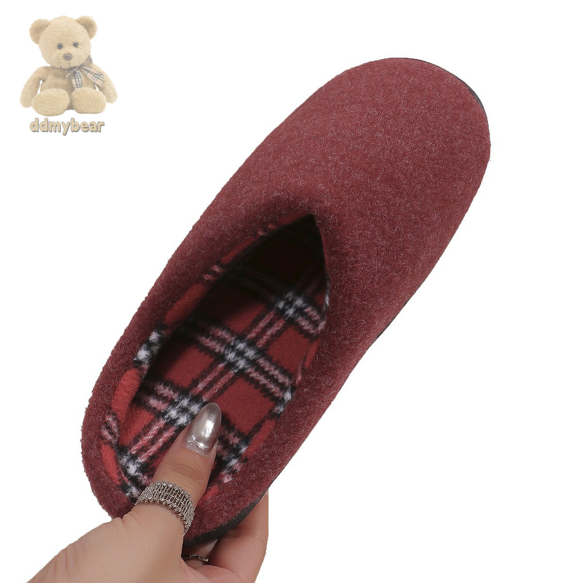 Ddmybear New Winter Cotton Solid Color Home Anti Slip Warm Leisure Thick Comfortable Soft Bottom Hairy Slippers Chinese Brand Shoes F1008-12.5