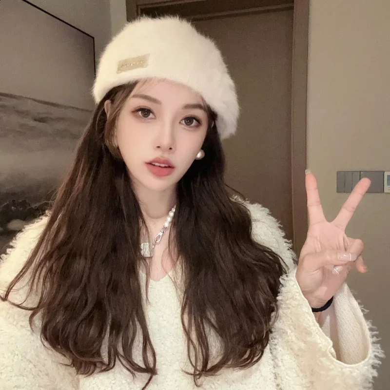 Fashion autumn/winter womens beret with reversible n and rabbit fur 241007